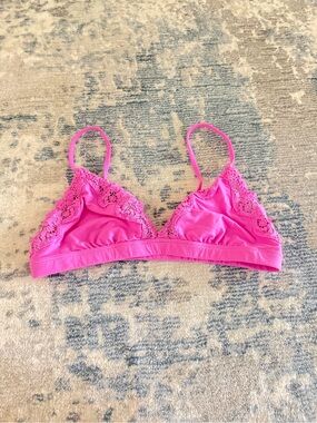 SKIMS Bright Pink Lace-Trim Bralette